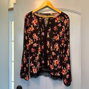 WHBM Floral Blouse with Lace Trim